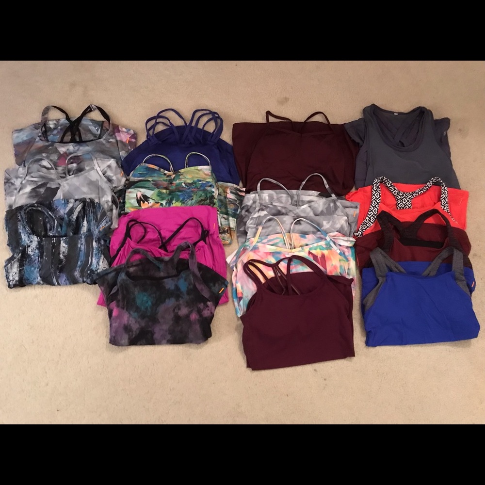 Prana, Athleta, and Lucy shelf bra workout racerback tanks. Size medium.